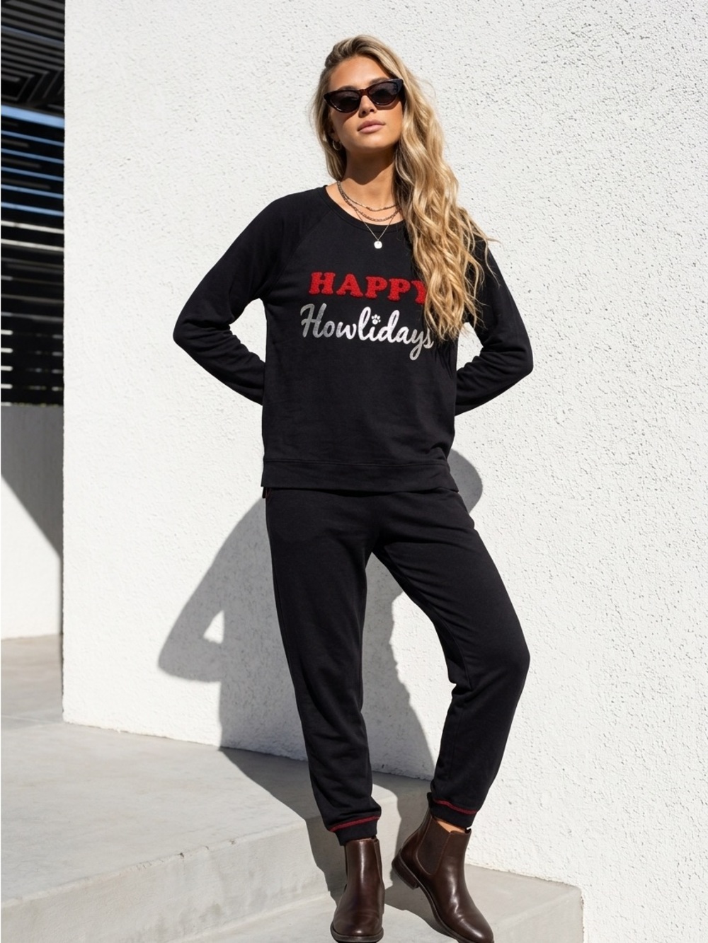 P.J. Salvage Black Holiday Sweatshirt with Red and Silver Lettering